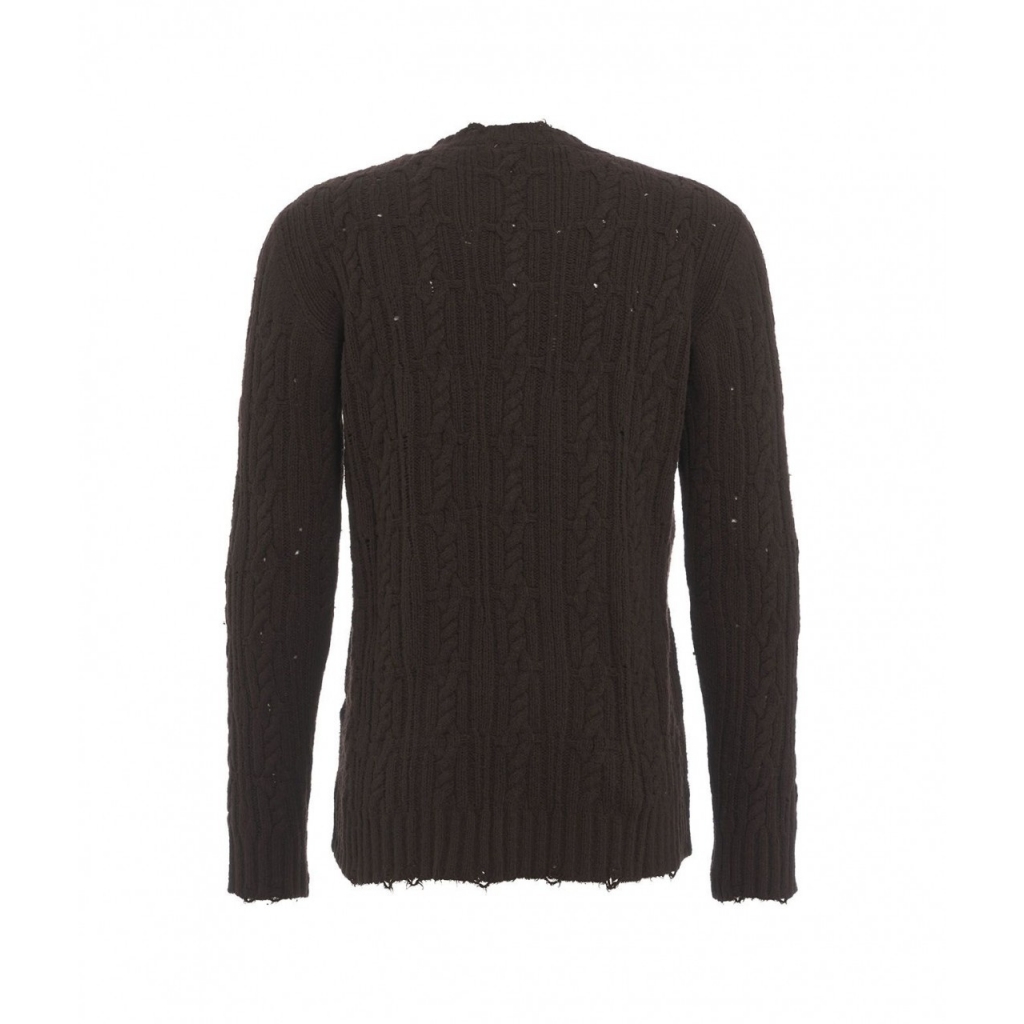 Maglia in lavorazione intrecciata distressed-look marrone scuro