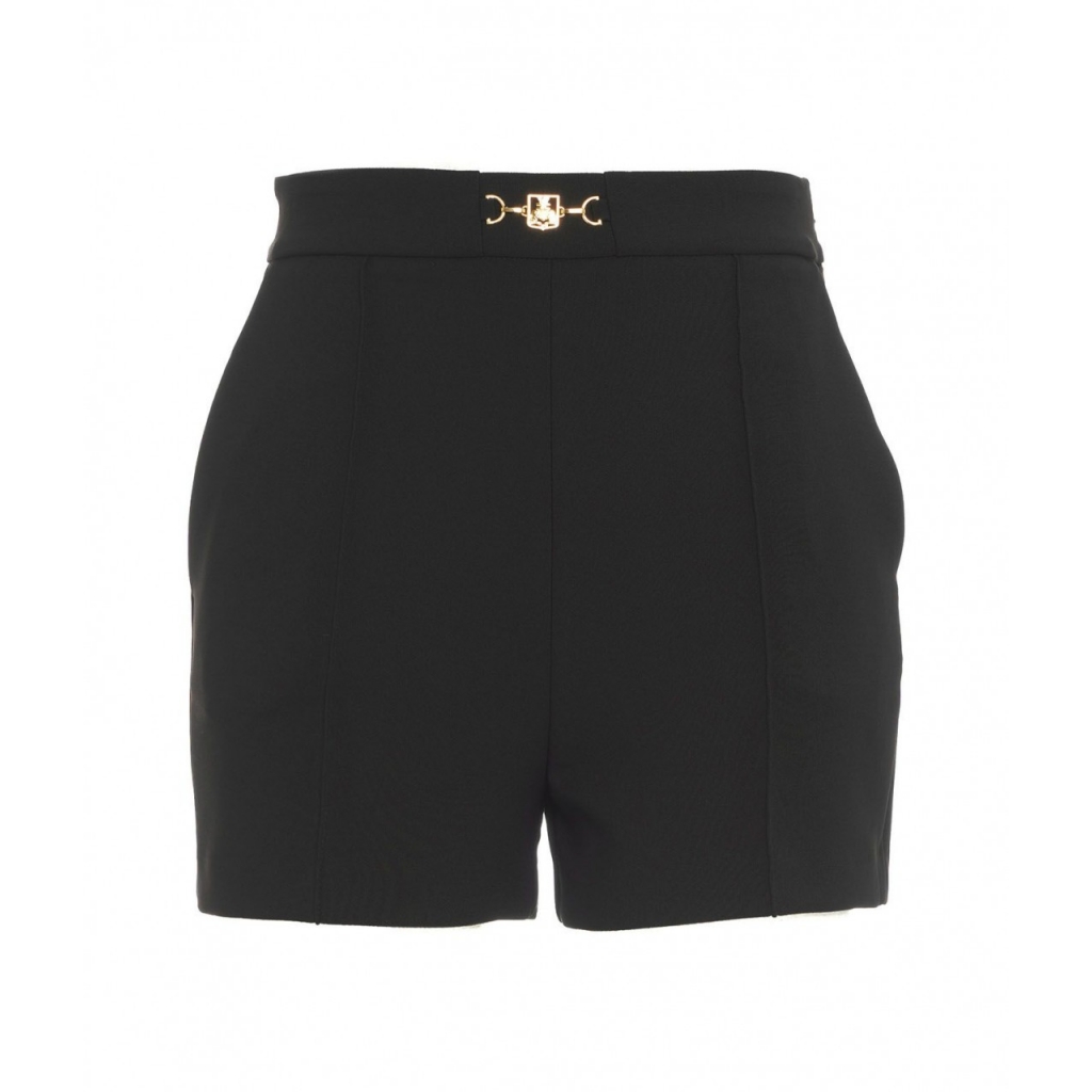 Shorts in crpe stretch con morsetto nero