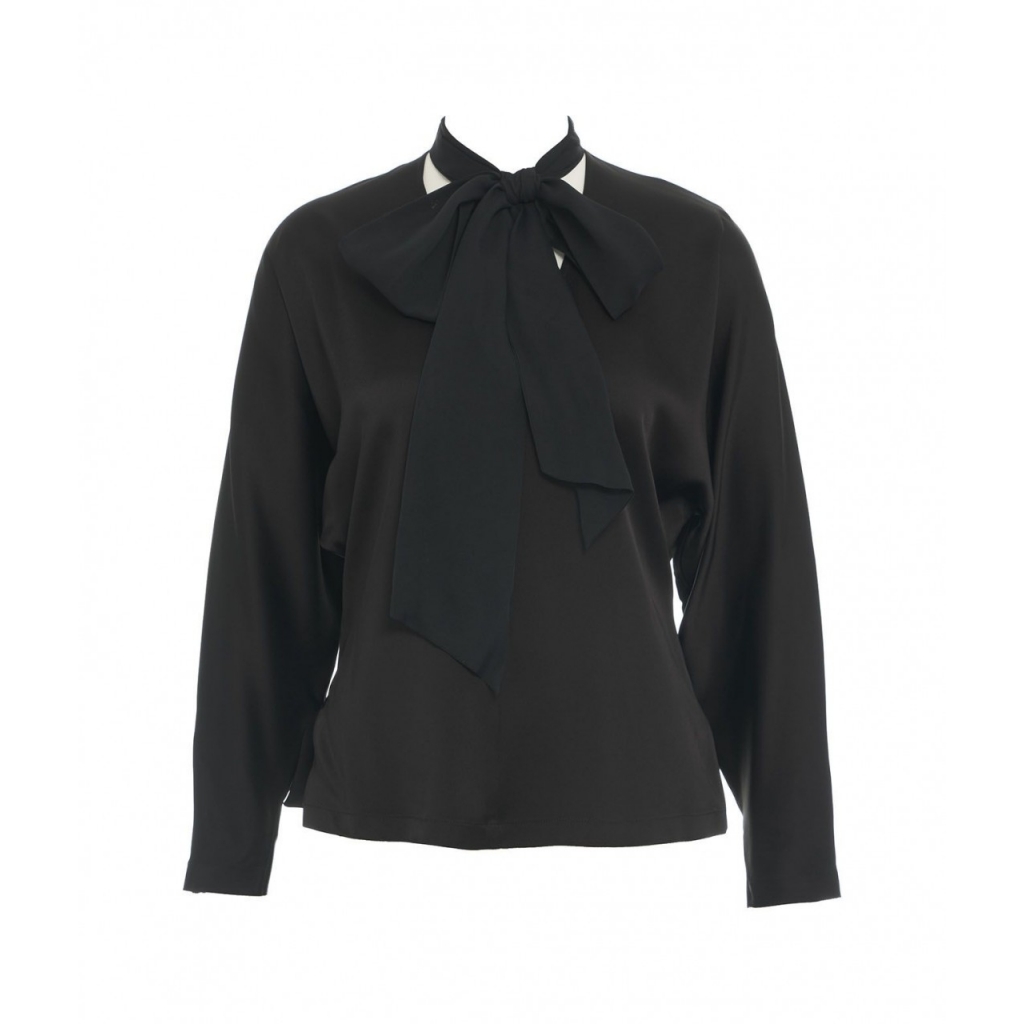 Blusa con dettaglio sciarpa in georgette nero