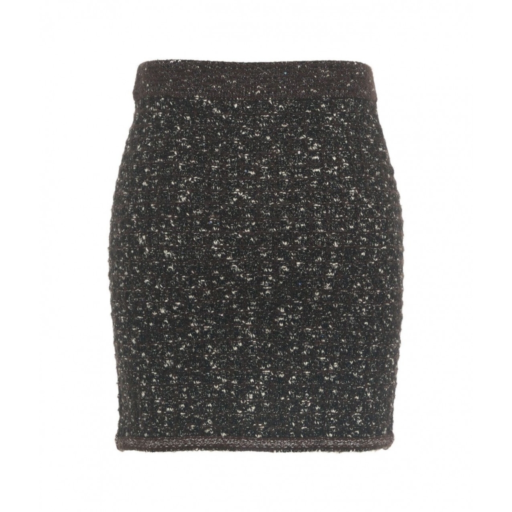 Mini gonna boucl con pailettes marrone scuro