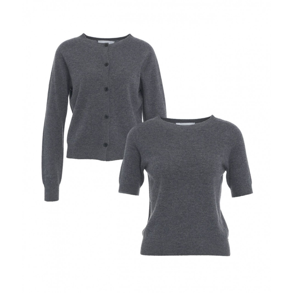 Set Cardigan e t-shirt in lana grigio scuro