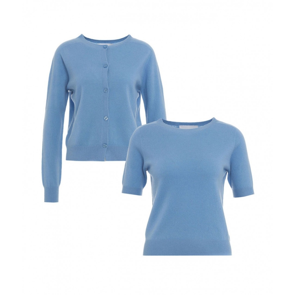 Set Cardigan e t-shirt in lana azzurro