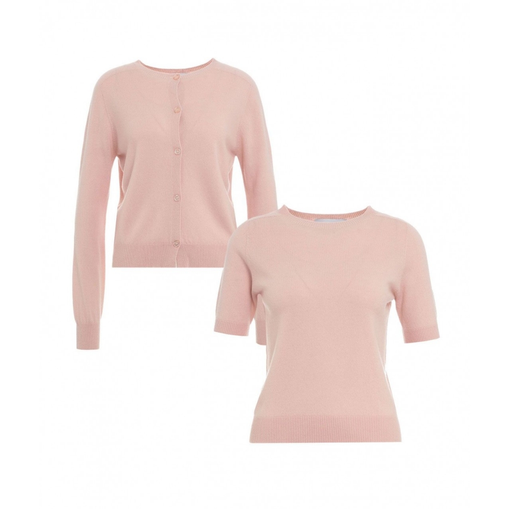 Set Cardigan e t-shirt in lana rosa chiaro
