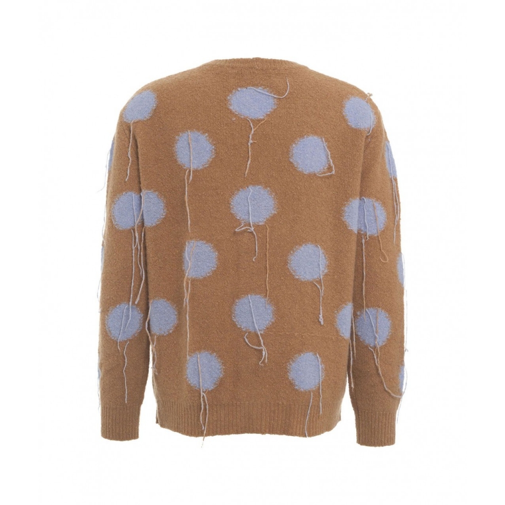 Cardigan in maglia con pois e frange marrone chiaro