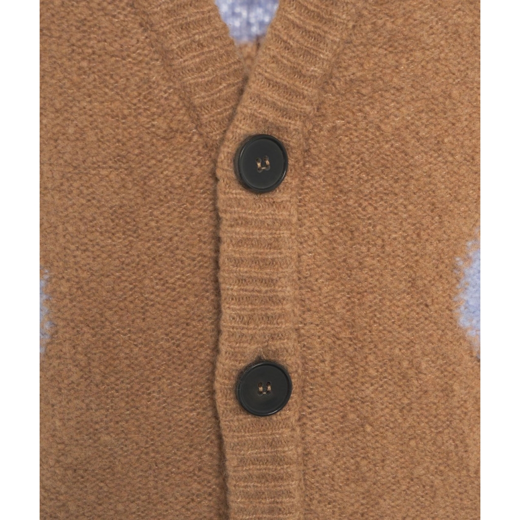 Cardigan in maglia con pois e frange marrone chiaro