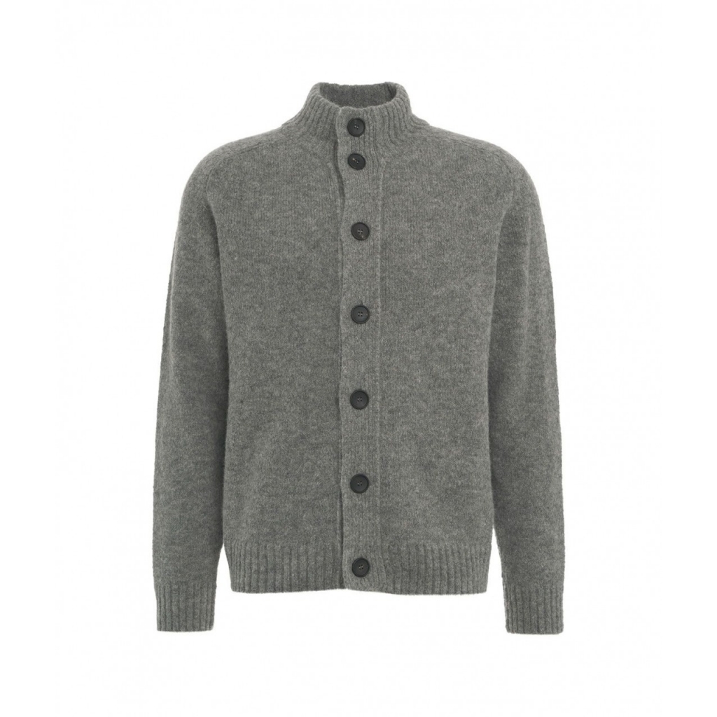 Cardigan lavorato a maglia in misto alpaca con collo alto grigio