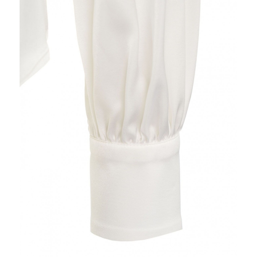 Camicetta in seta con collo a fiocco bianco