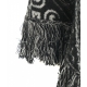 Mantella con frange in jacquard nero