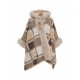 Poncho check con pelliccia sintetica marrone chiaro
