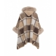 Poncho check con pelliccia sintetica marrone chiaro