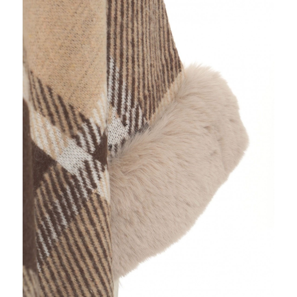 Poncho check con pelliccia sintetica marrone chiaro