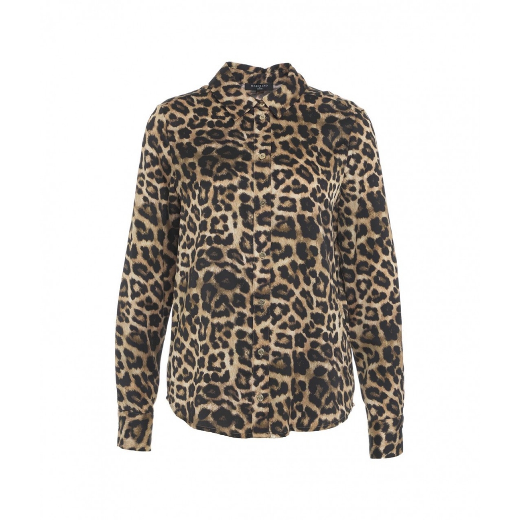 Camicia con stampa animalier marrone
