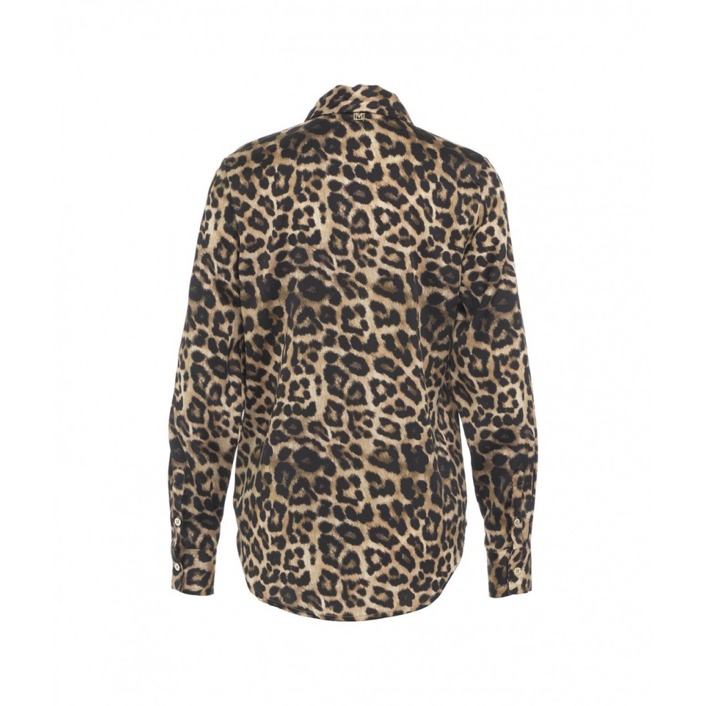 Camicia con stampa animalier marrone