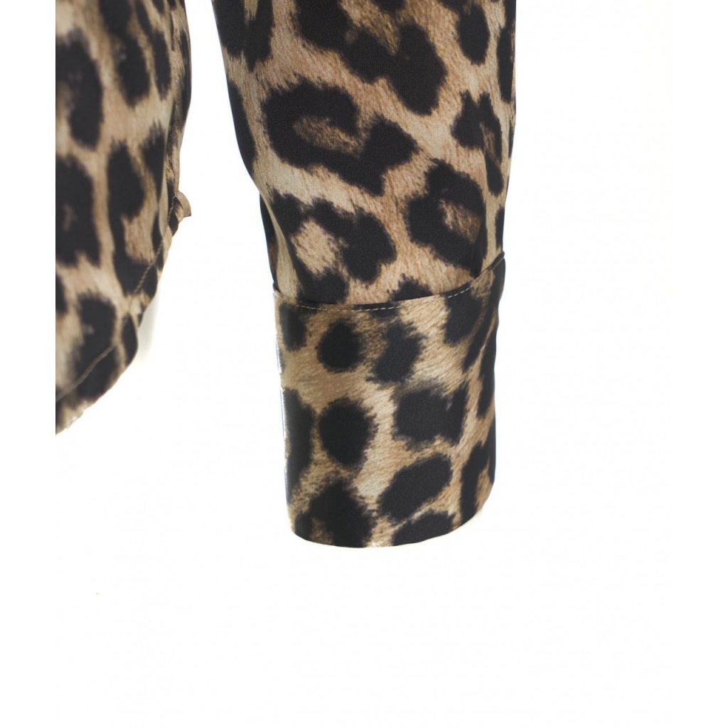 Camicia con stampa animalier marrone
