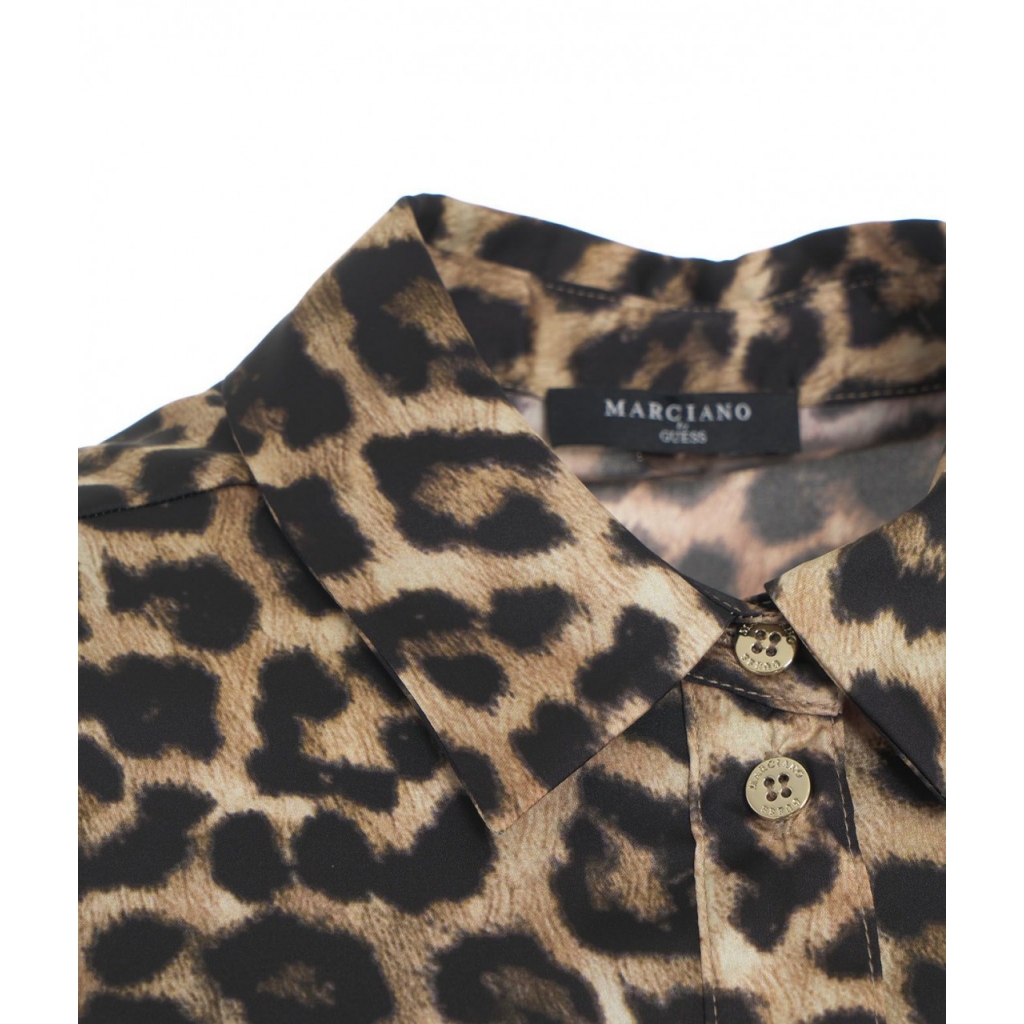 Camicia con stampa animalier marrone