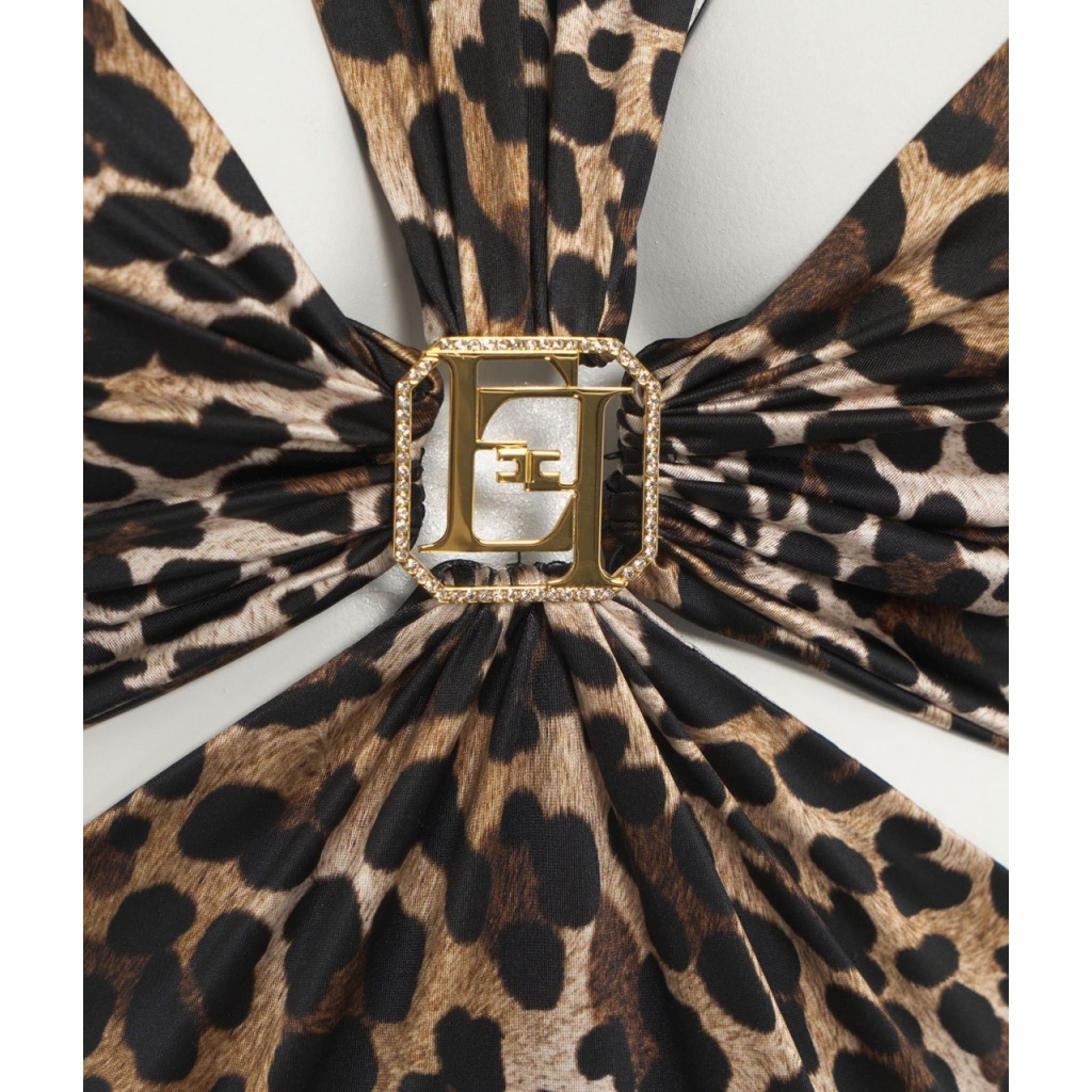 Tuta con stampa animalier e cut-out marrone