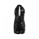 Abito con collo alto e paillettes argento