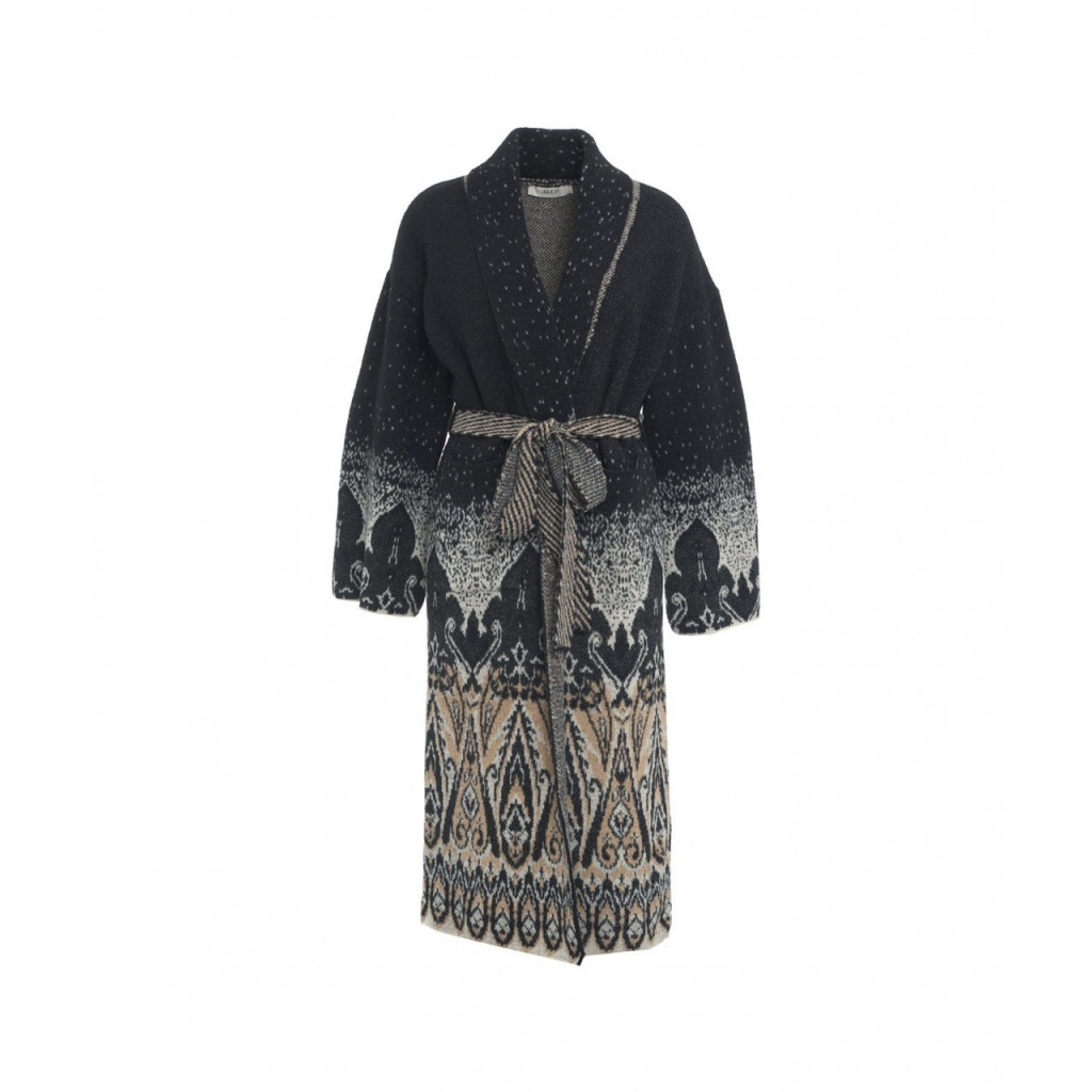 Cardigan lungo in maglia con cintura in vita nero