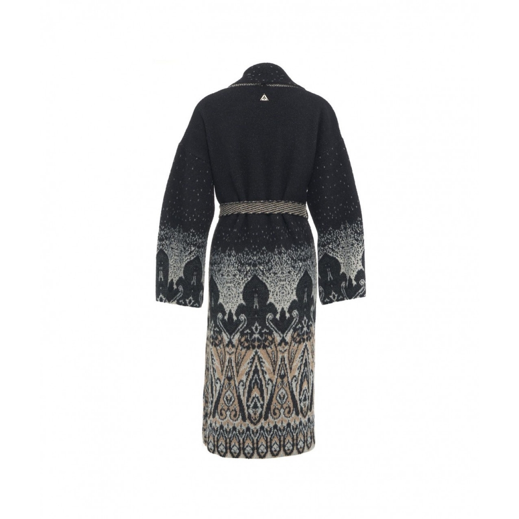 Cardigan lungo in maglia con cintura in vita nero