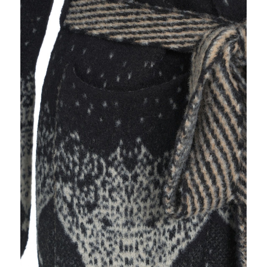 Cardigan lungo in maglia con cintura in vita nero