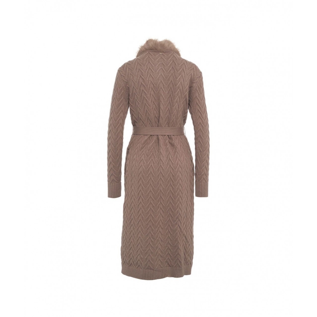 Cardigan lungo con pelliccia sintetica marrone