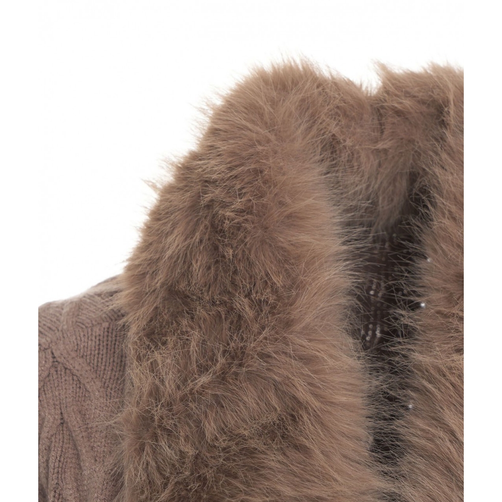 Cardigan lungo con pelliccia sintetica marrone