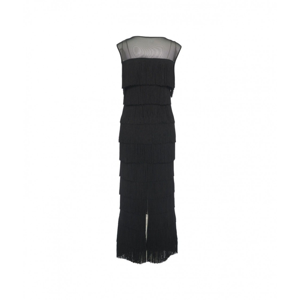 Maxi abito con frange nero