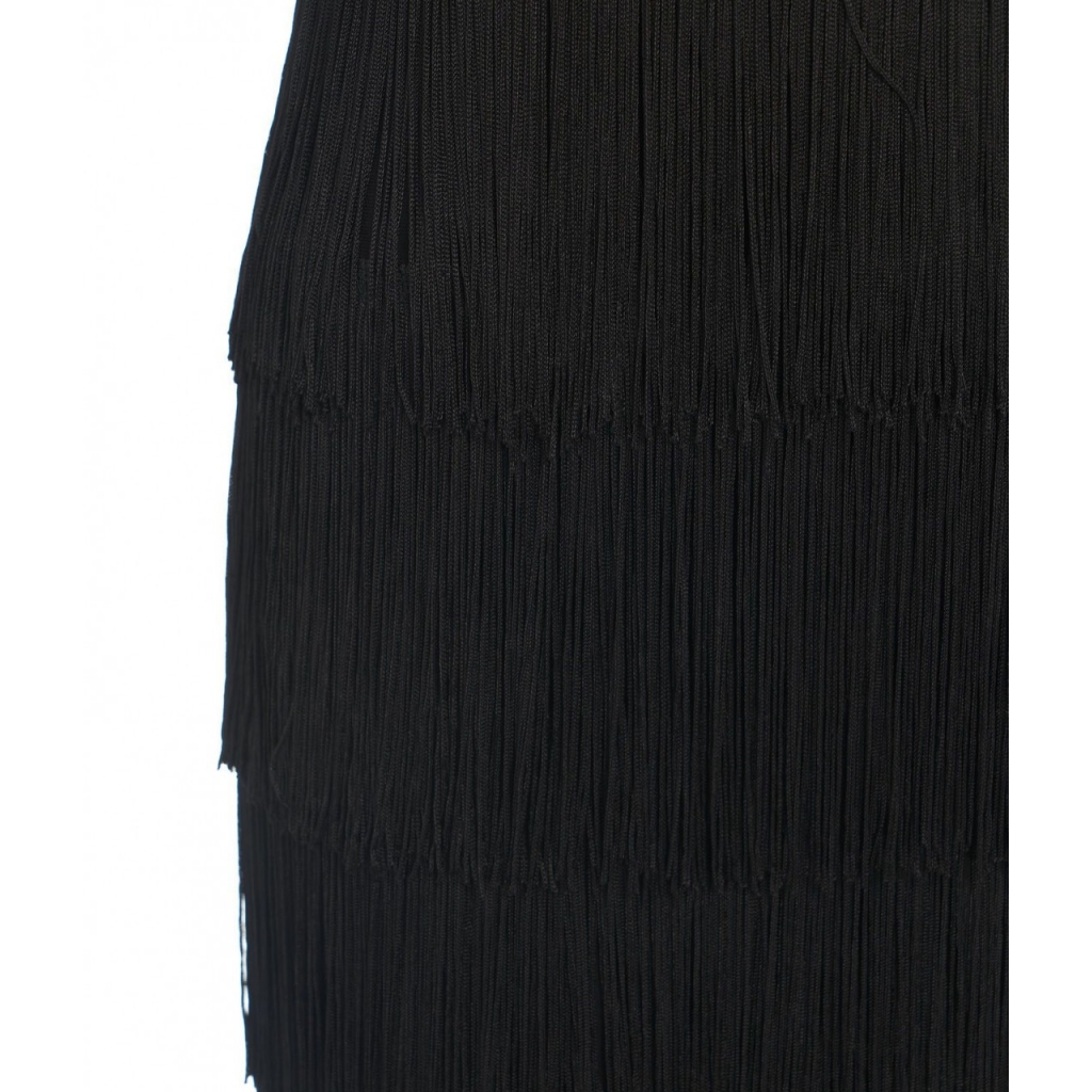 Maxi abito con frange nero