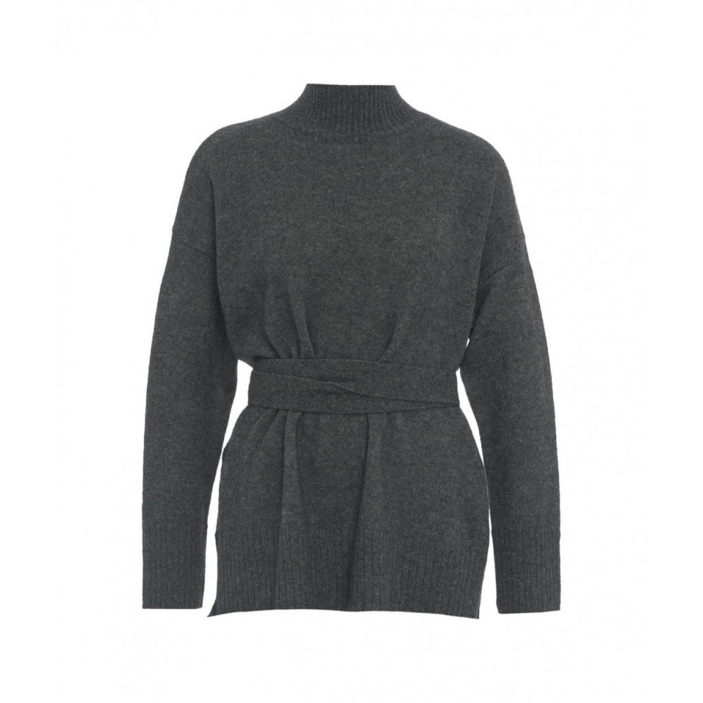 Maglione con cintura in vita grigio scuro