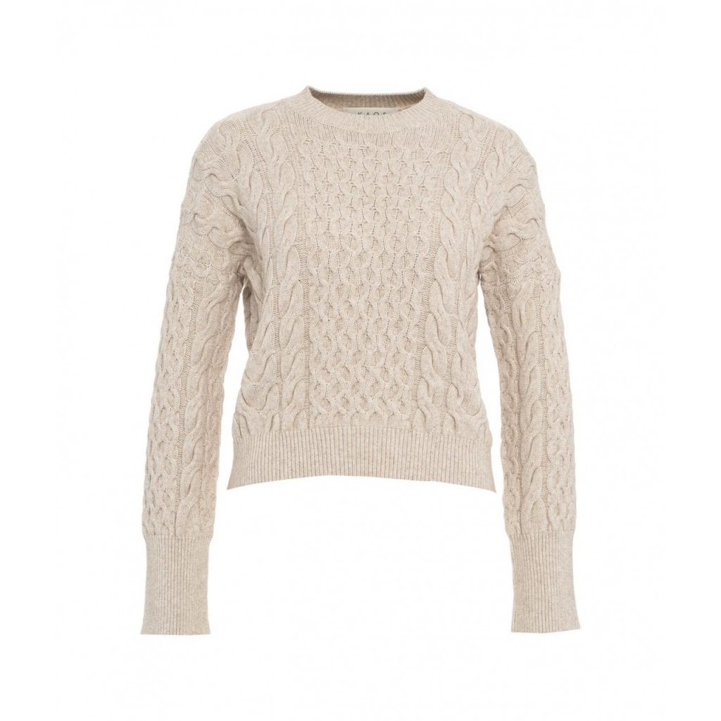 Maglione in maglia intrecciata marrone chiaro