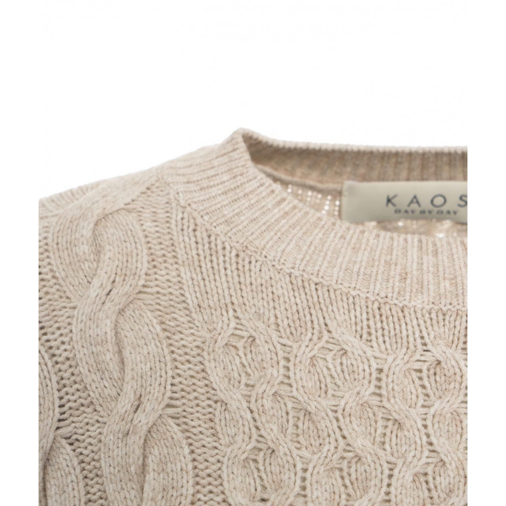 Maglione in maglia intrecciata marrone chiaro