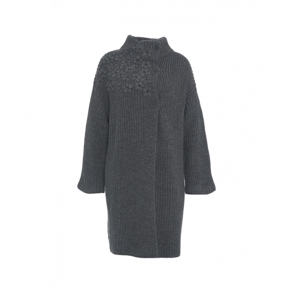 Cappotto in maglia con strass grigio scuro