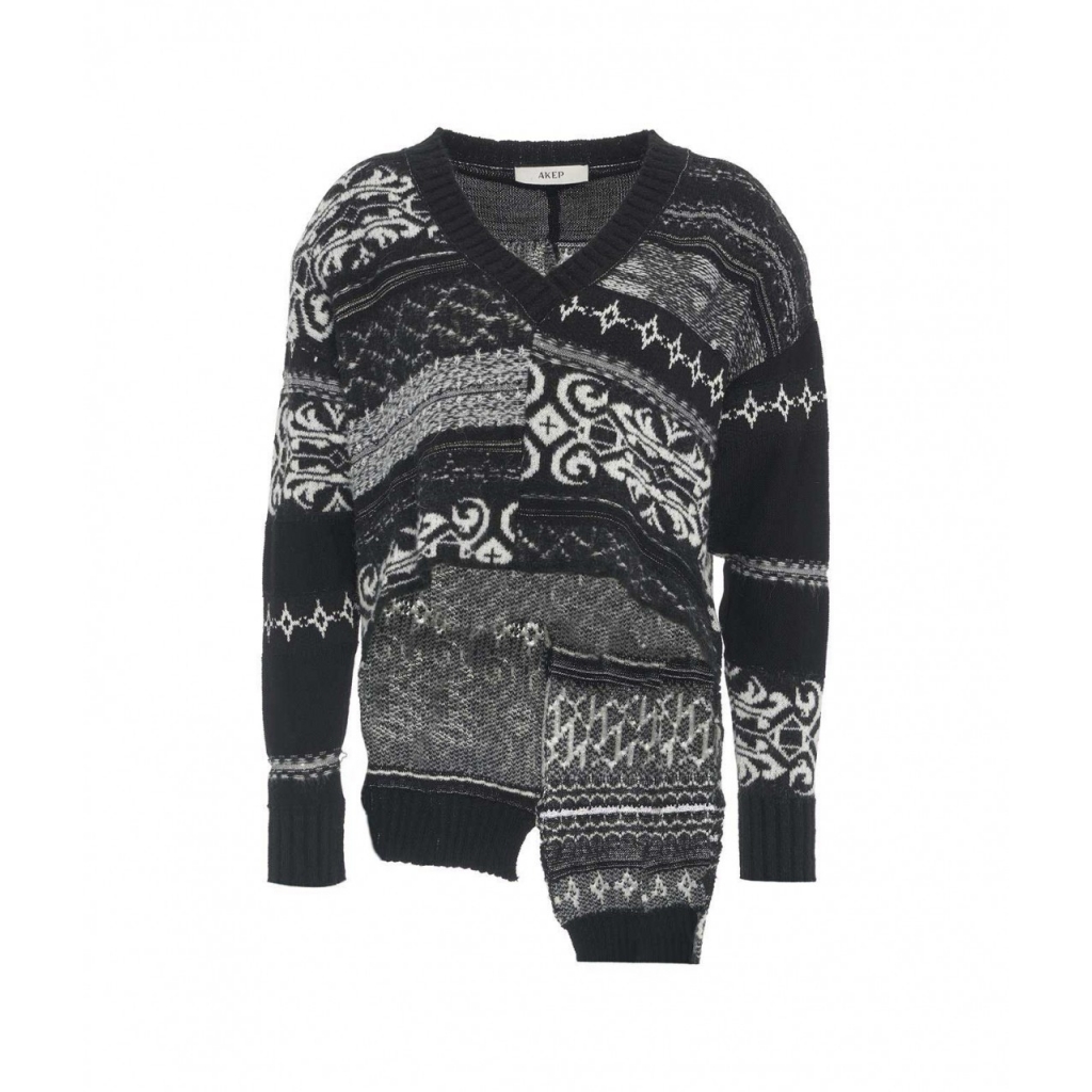 Maglione asimmetrico in misto lana nero