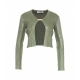 Cropped cardigan a maglia con spilla verde