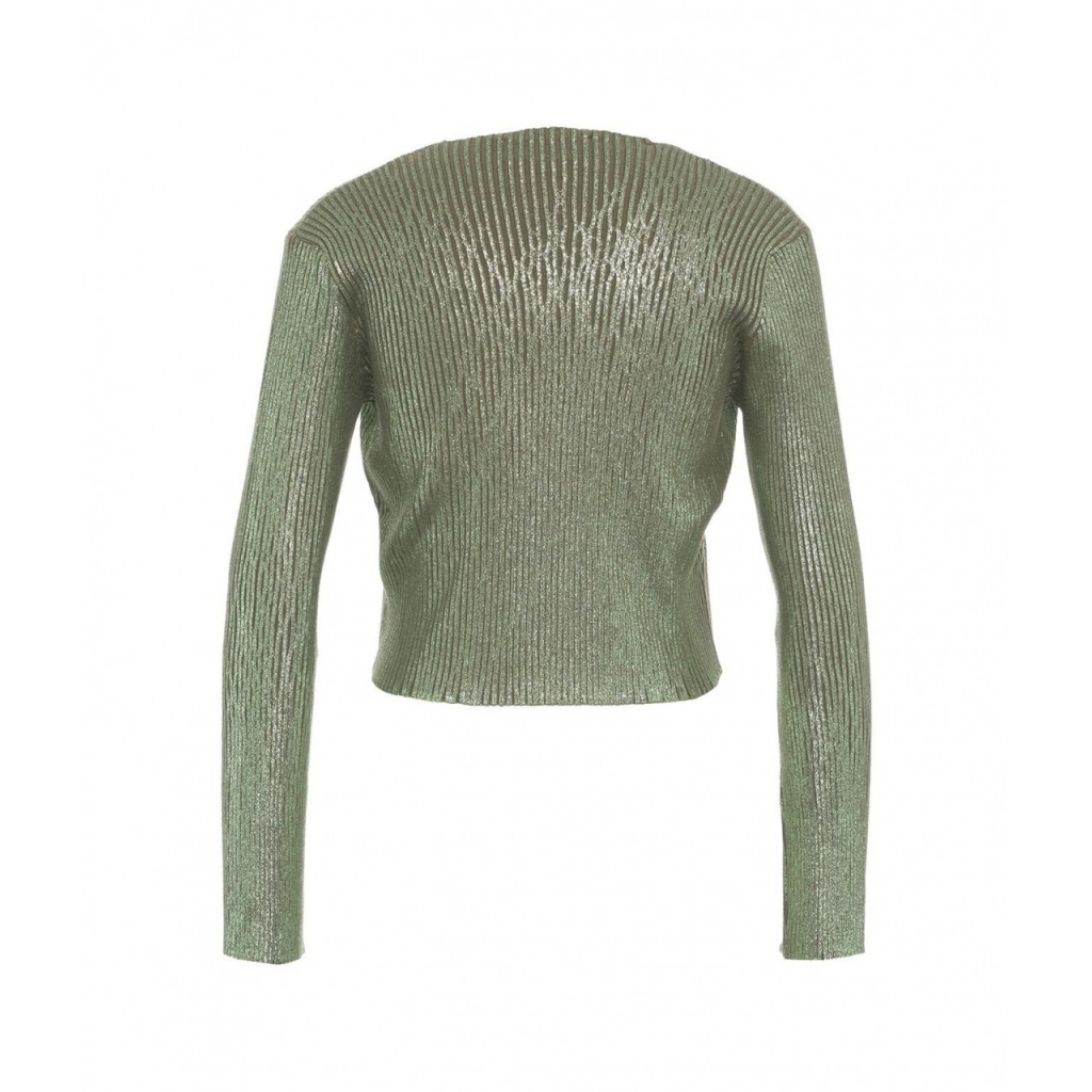 Cropped cardigan a maglia con spilla verde