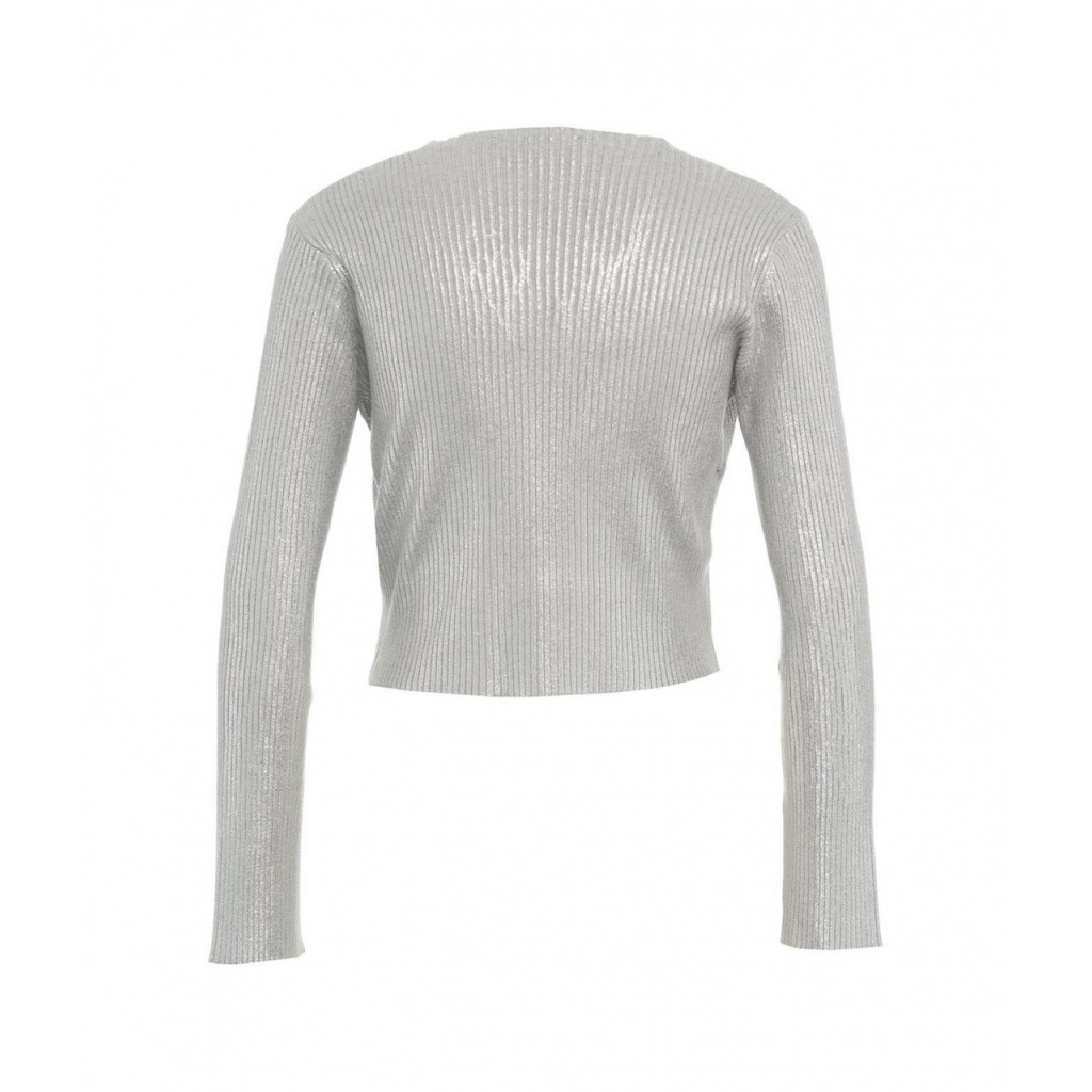 Cropped cardigan a maglia con spilla argento