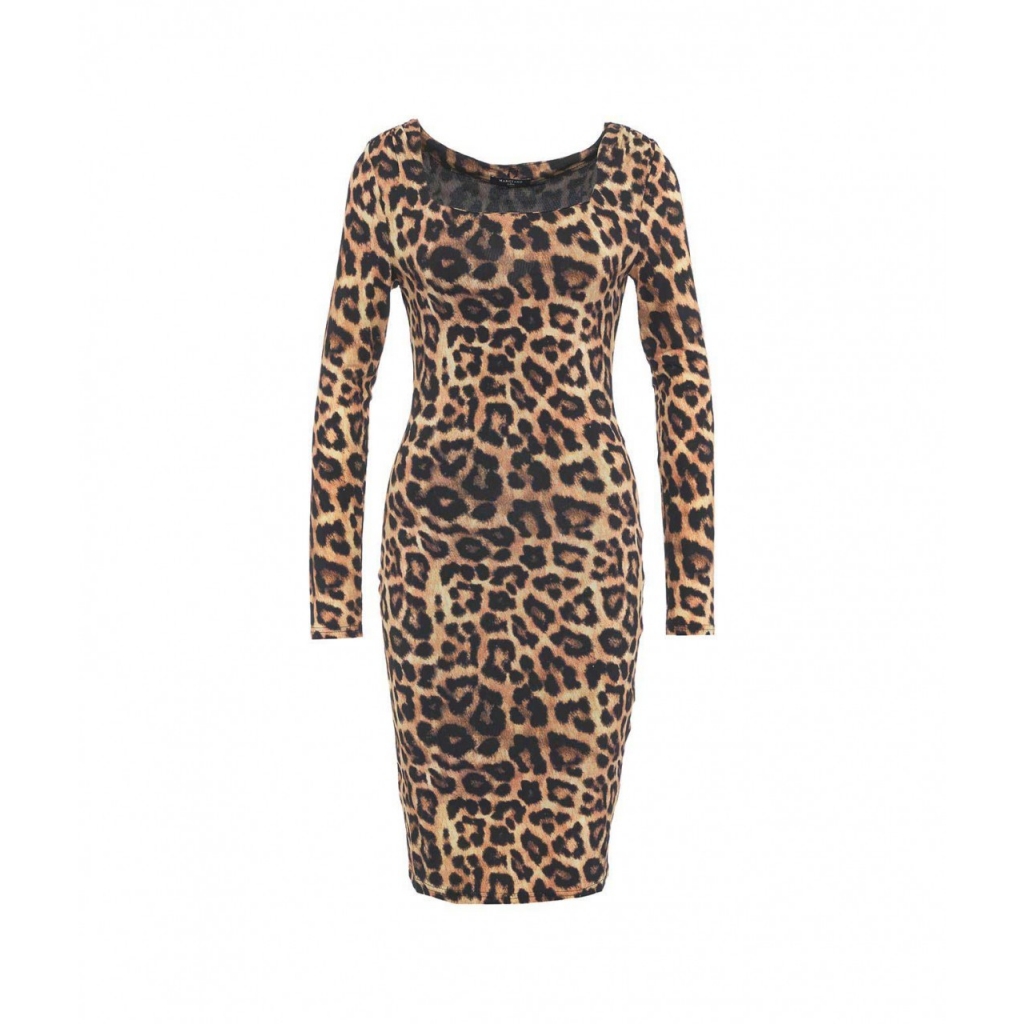 Midi abito con stampa animalier marrone