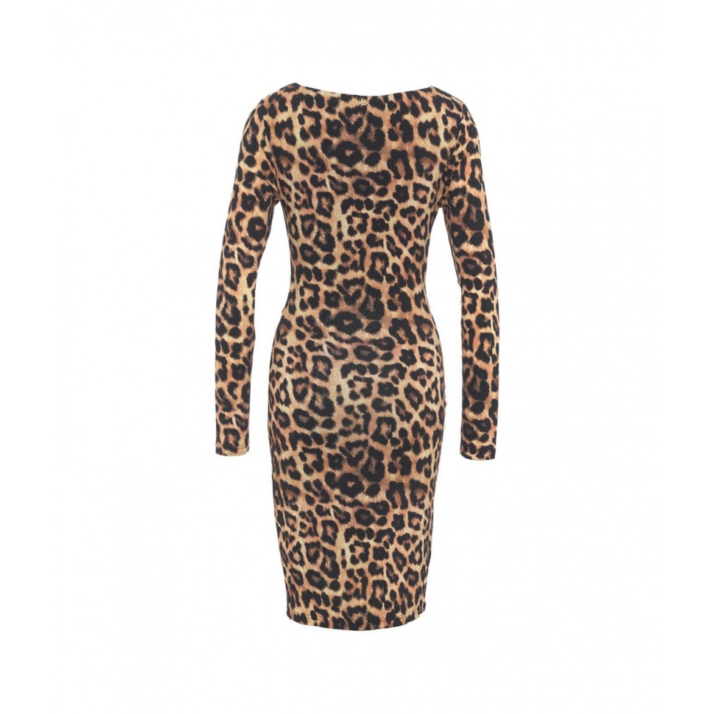 Midi abito con stampa animalier marrone