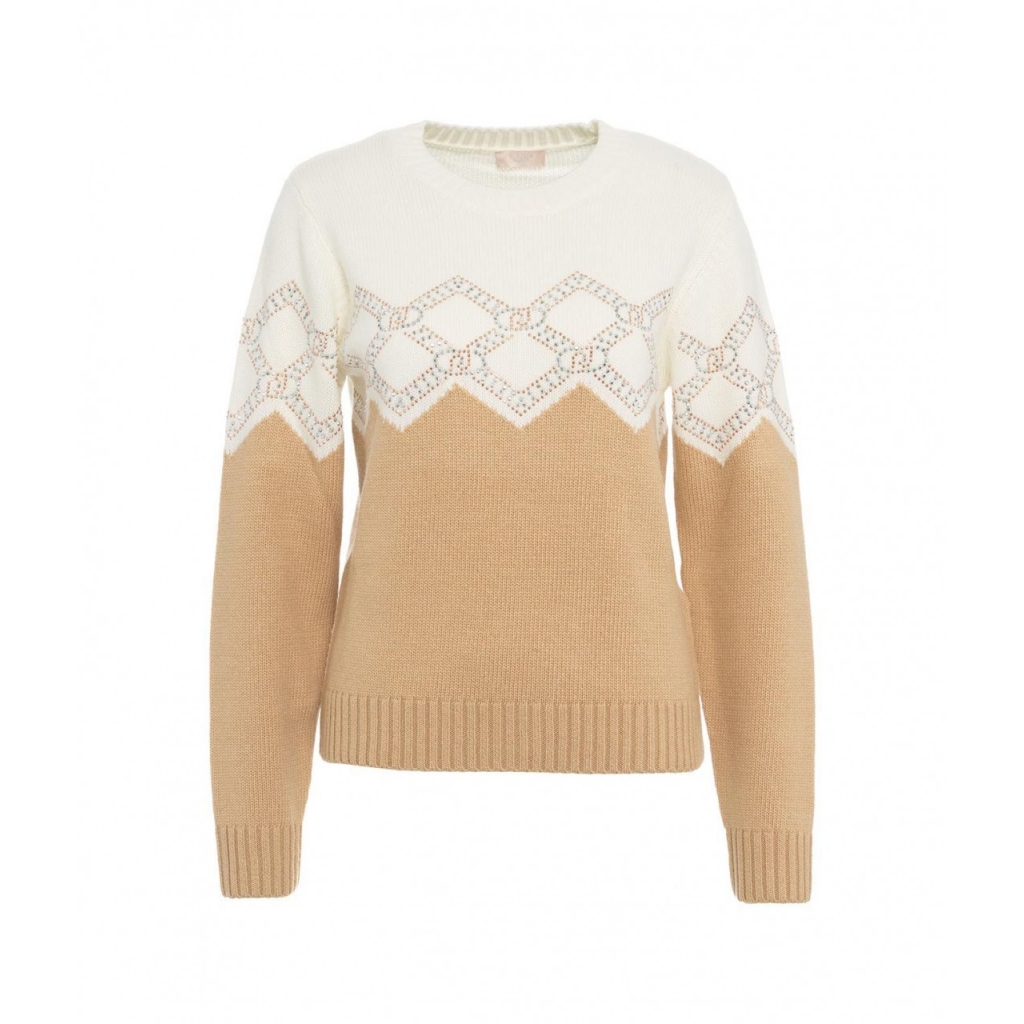 Maglione in misto lana con strass marrone