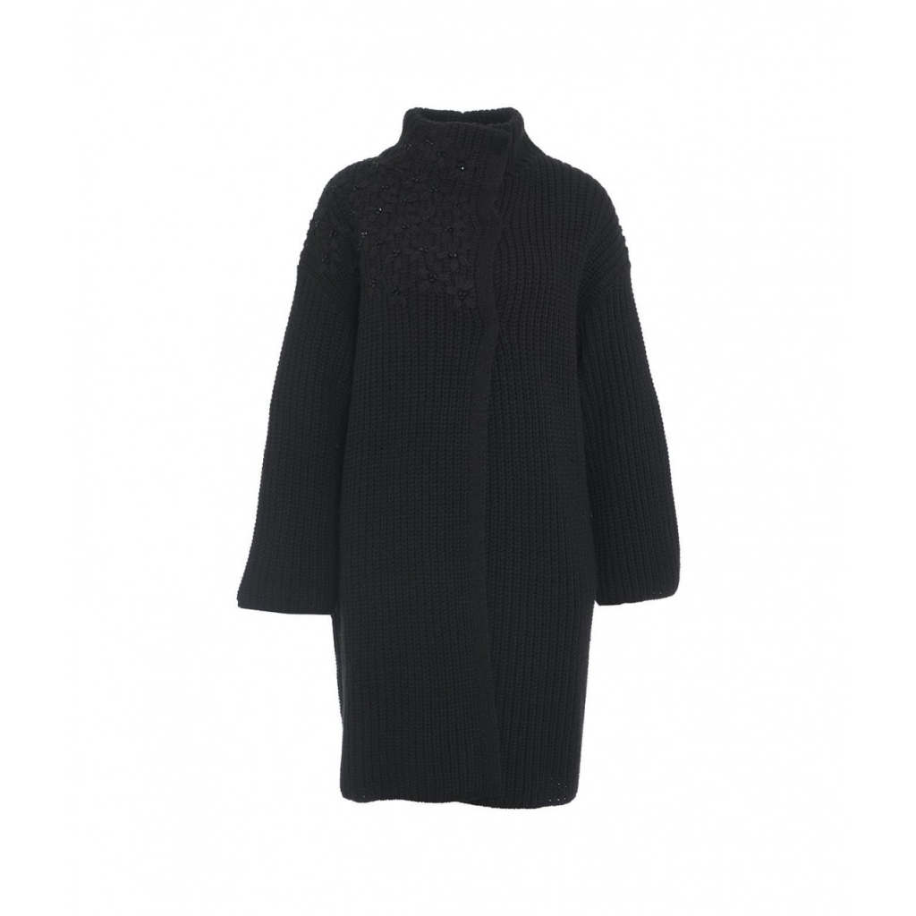 Cappotto in maglia con strass nero