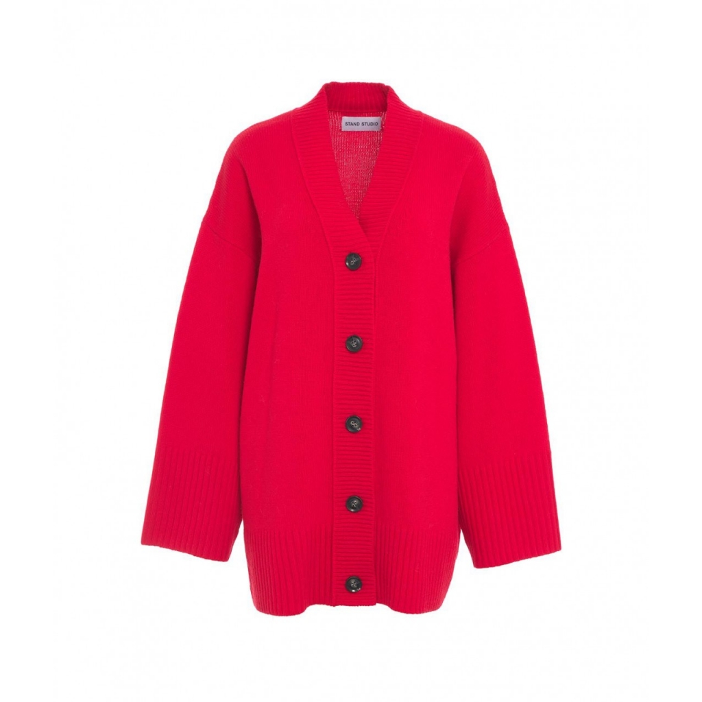 Cardigan oversize in merino rosso