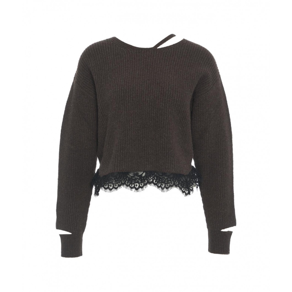 Maglione con pizzo Damigiana marrone scuro