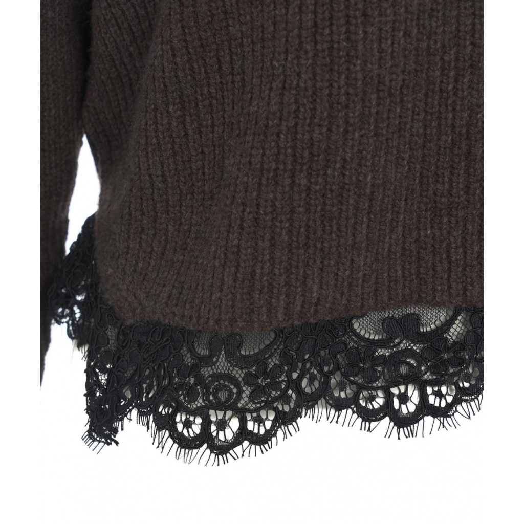 Maglione con pizzo Damigiana marrone scuro