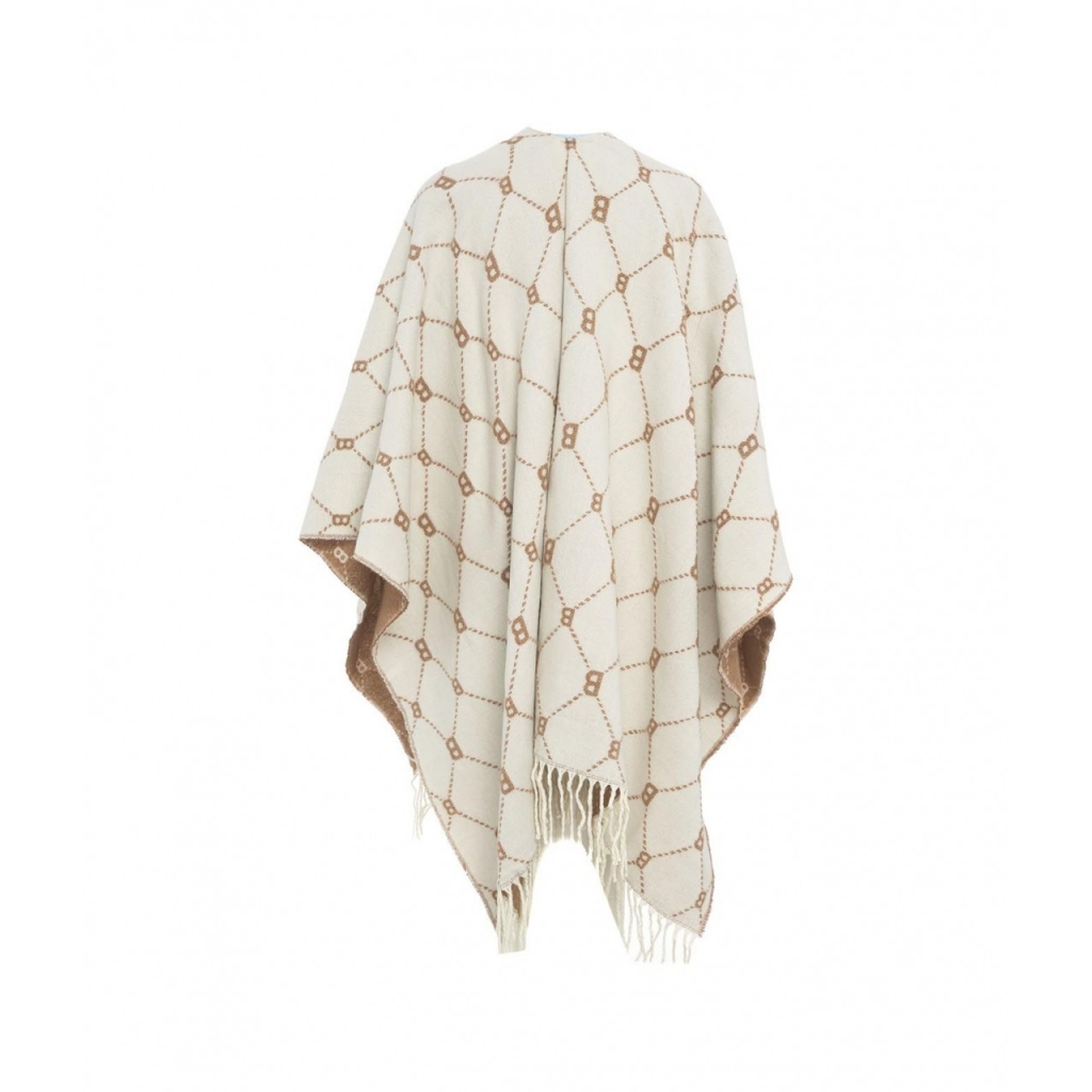 Jacquard poncho con monogramma bianco