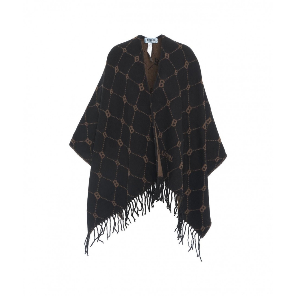 Jacquard poncho con monogramma nero