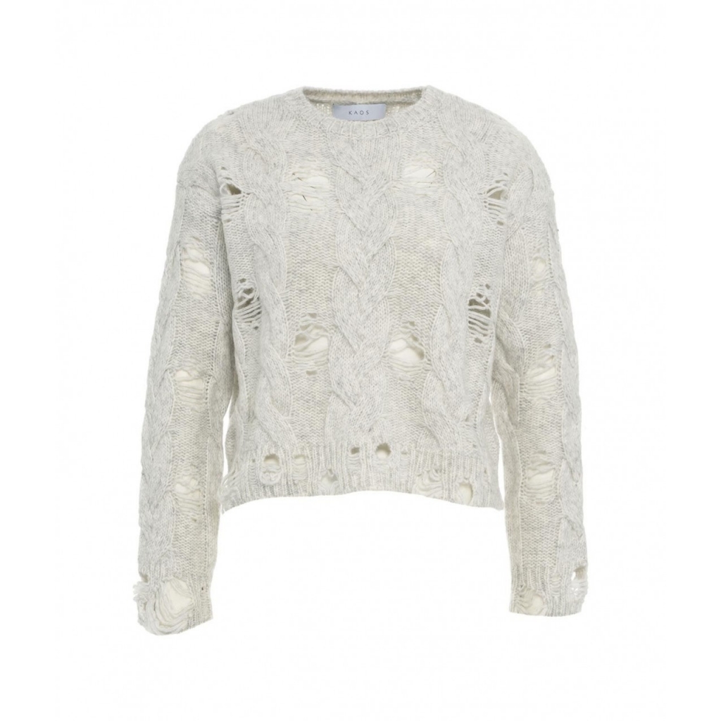Maglione con dettagli destroyed grigio chiaro