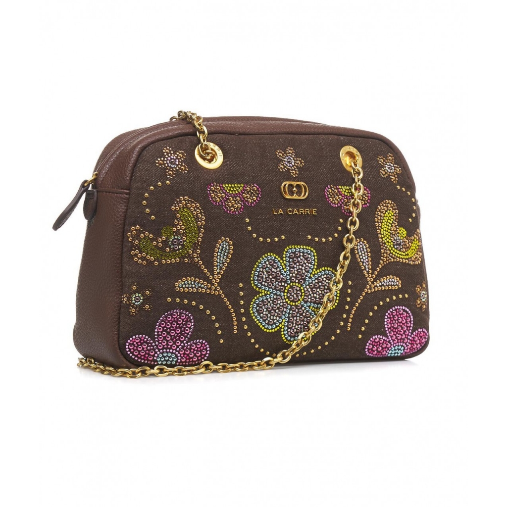 Schultertasche mit Strass Braun