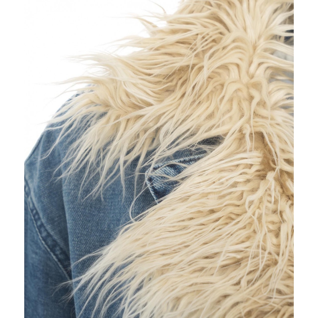 Giacca jeans con collo di pelliccia blu