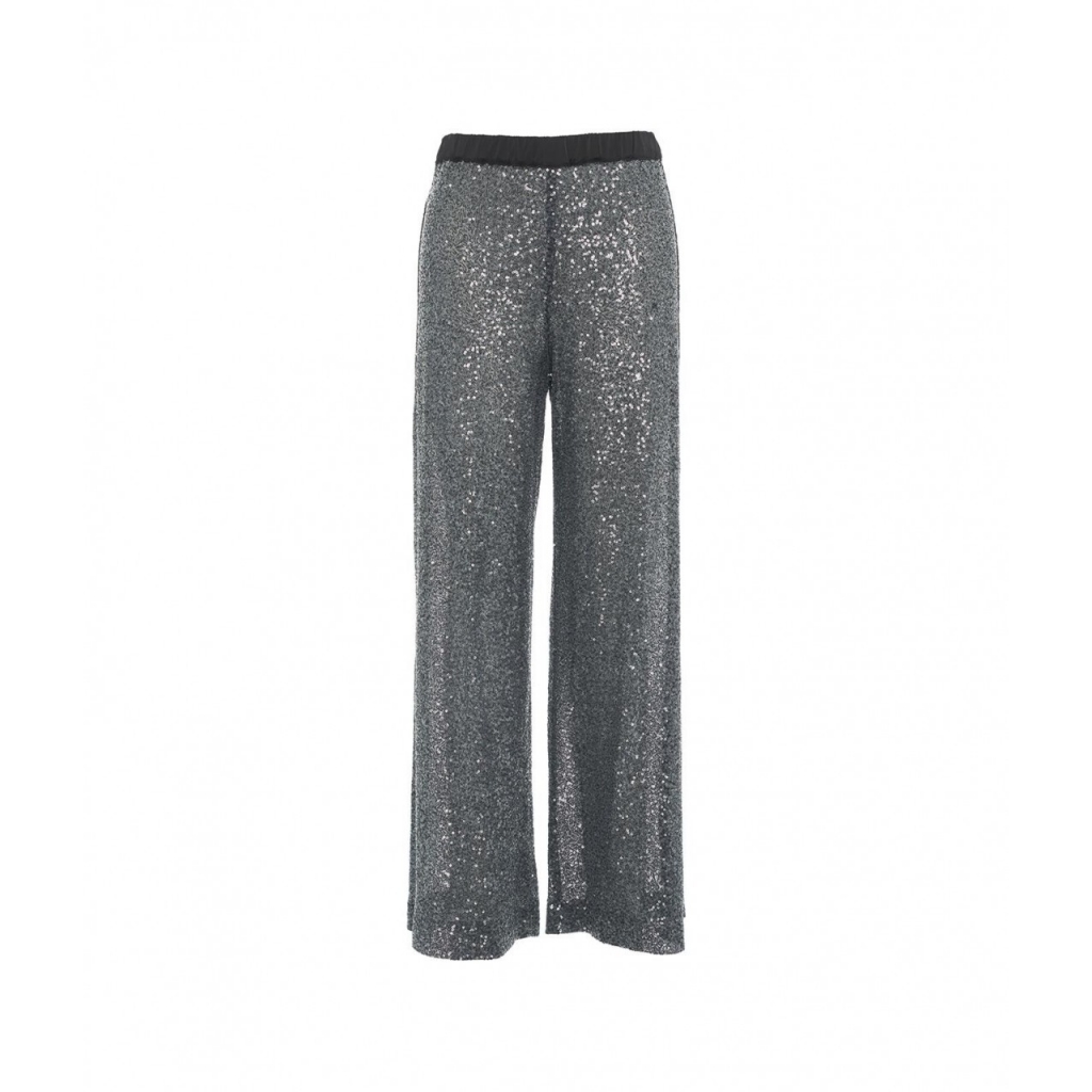 Pantaloni palazzo con paillettes argento