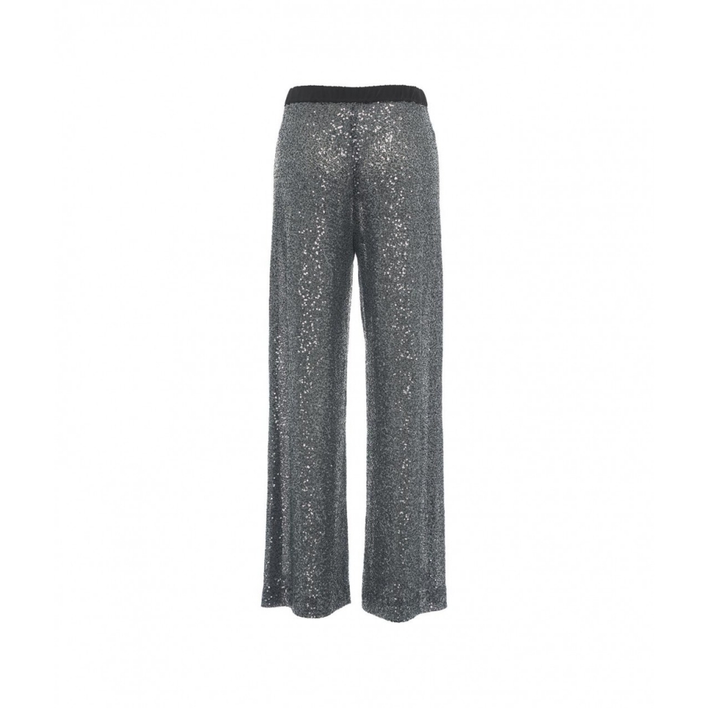 Pantaloni palazzo con paillettes argento